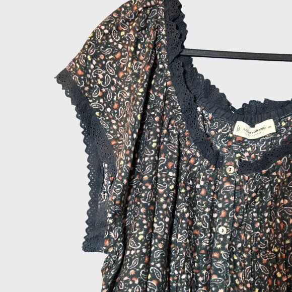 Lucky Brand Womens Paisley Printed Boho Button-Front Peasant Top Green XXL NWT - Picture 4 of 13